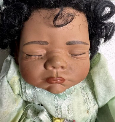 Doll African American weighted baby  made from  soft rubber  and  cloth body 19"