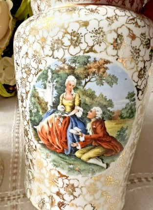 Pair Vintage Le Mieux China  24K Gold Hand Painted Porcelain Vases