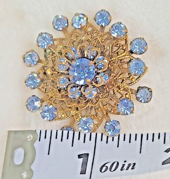 Brooch - 3D Vintage Baby Blue Rhinestone Flower 1.5 Inches