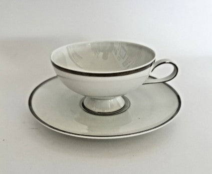 Cups and Saucers set of 5 Continental China Regent  white with silver trim