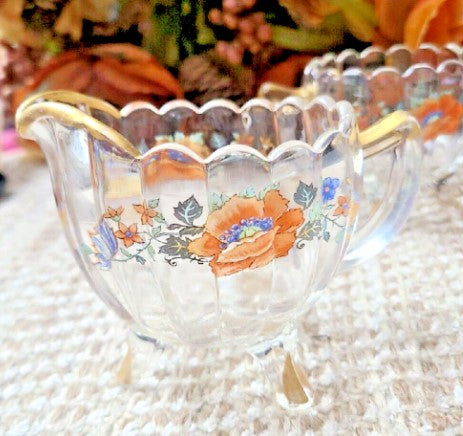 Westmoreland Cream And Sugar Bowl Clear  Glass With flowers