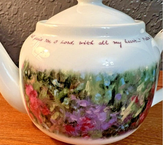 Teapot Dayspring Porcelain 12 Oz Floral Inspirational Scripture Psalms 9:1