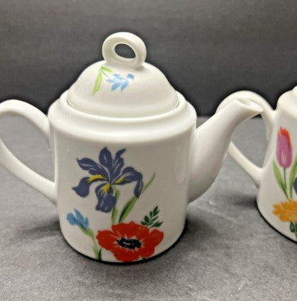 Poppy and Iris Painted Tea Pot, Sugar Bowl Primera By Sigma