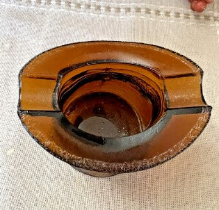 Vintage Small Brown/Amber Textured Glass Top Hat Ashtray