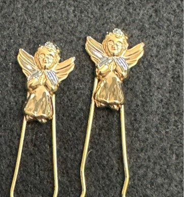 Hair Pins Pair of Angel Goldtone 3 Inches Vintage