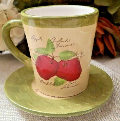 Cups and Saucers Set of 4 Cracker Barrel Susan Winget Apple Orchard