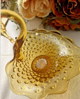 Vintage Kanawha Golden Hobnail Swan Candy Dish 6 Inches