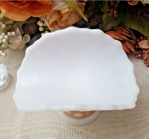 Art Deco Style Milk Glass Dish with Gold Trim 7 inches Tall