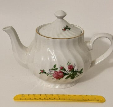 Teapot - Vintage Rose 36oz Porcelain white Ciera Japan