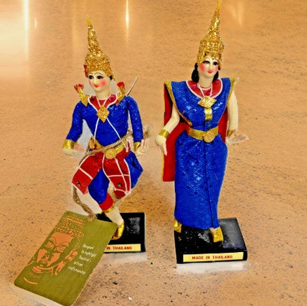 2 VTG Asian Thailand Fawn Thai Rama Khon Lakhon Sida Art Folk Dance Doll Figures