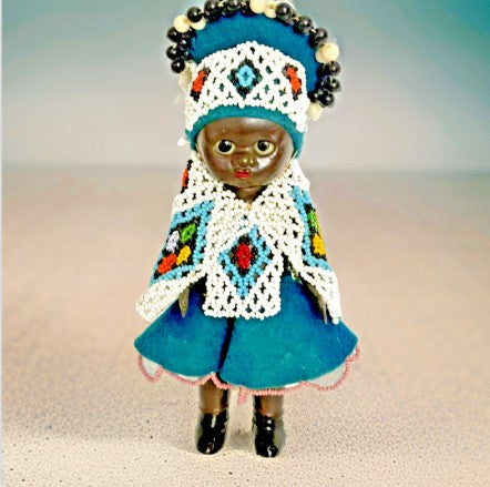 Vintage African Black Tribal Doll Hand Made Beaded Dress