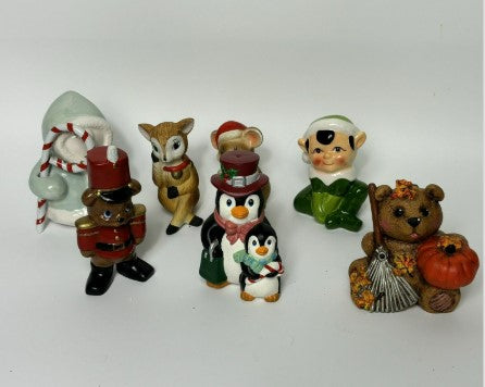 christmas  figurines lot of 13 cermaic elf deer bears penguins angel cute