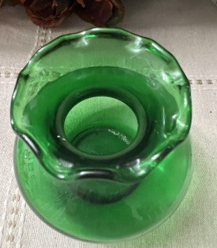 Art Glass Green Ruffled Vase 3-1/2" Tall