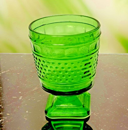 Napco Green Glass Goblet Cleveland 1180 USA 6 inches