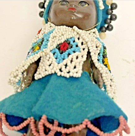 Vintage African Black Tribal Doll Hand Made Beaded Dress