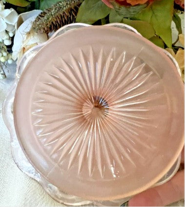 Anchor Hocking Pink Depression Glass Satin Lace Edge Candy Dish 7.5"