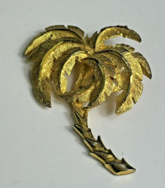 Vintage Goldtone Textured Palm Tree Shape Pin Brooch 2.5 inches