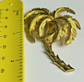 Vintage Goldtone Textured Palm Tree Shape Pin Brooch 2.5 inches