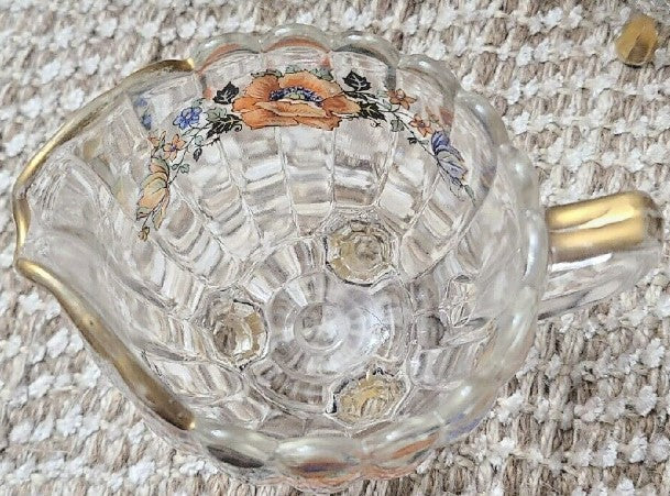 Westmoreland Cream And Sugar Bowl Clear  Glass With flowers