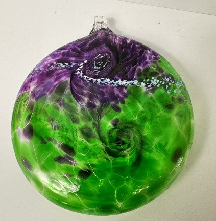 Kitras vanglow Ball, 3 inches green and purple Glass Handblown