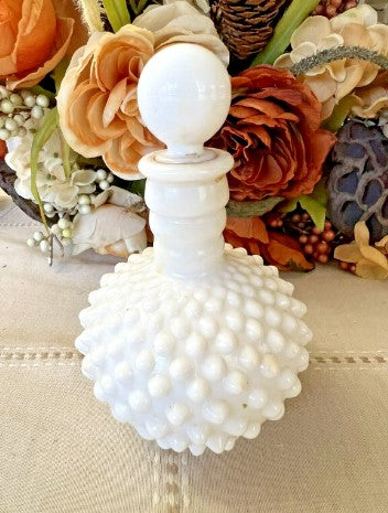 Fenton Milk Glass Hobnail Perfume Bottle With Stopper White Decanter Barber