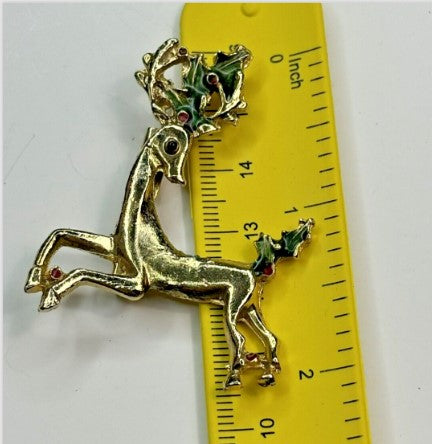 brooch - Vintage Christmas Reindeer  goldtone 2 inches