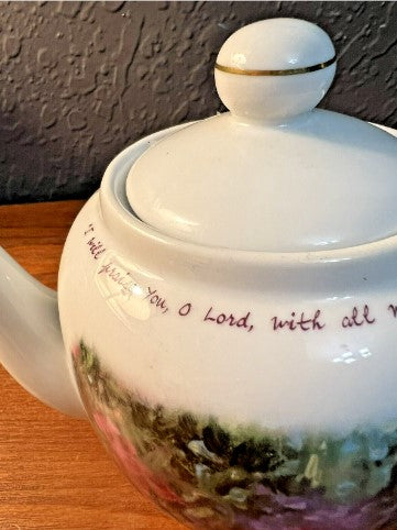 Teapot Dayspring Porcelain 12 Oz Floral Inspirational Scripture Psalms 9:1