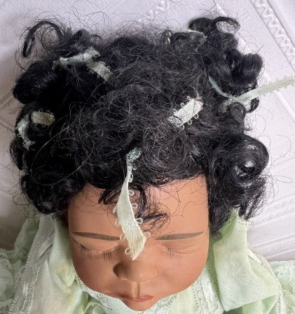 Doll African American weighted baby  made from  soft rubber  and  cloth body 19"