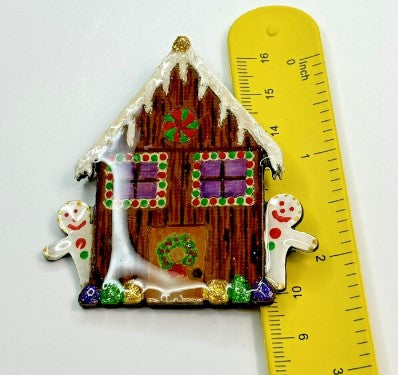 Brooch gingerbread house  enamel 2 inches