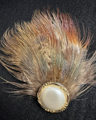 Brooch Feather with large pearl 3.5 Inches