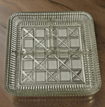 Glass MCM Relish Tray Clear 7 inches