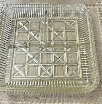 Glass MCM Relish Tray Clear 7 inches