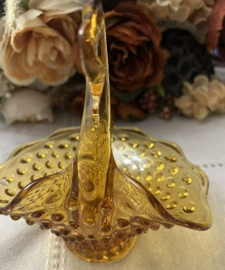 Vintage Kanawha Golden Hobnail Swan Candy Dish 6 Inches