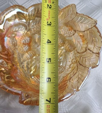 Indiana Carnival Amber Glass Logan Berry Leaves Candy Dish Bowl