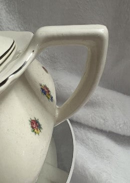 Teapot - W S George Lido Canarytone   Floral Silver Trim USA- crazing at bottom