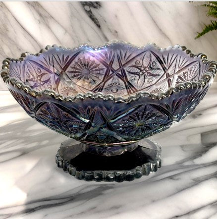 Imperial Glass Carnival Amethyst Smoky Footed Pedestal Bowl Vintage 1951 to 1971