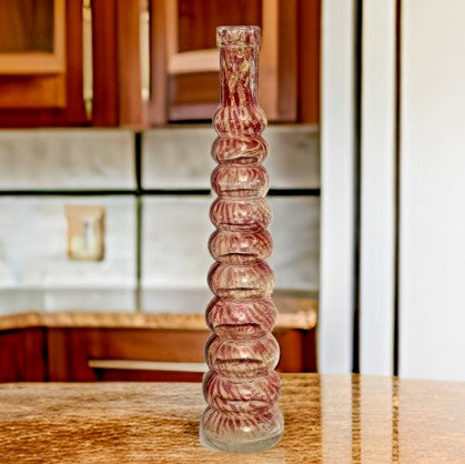 Beautiful 10 Tier Art Glass Vase Burgundy Tall