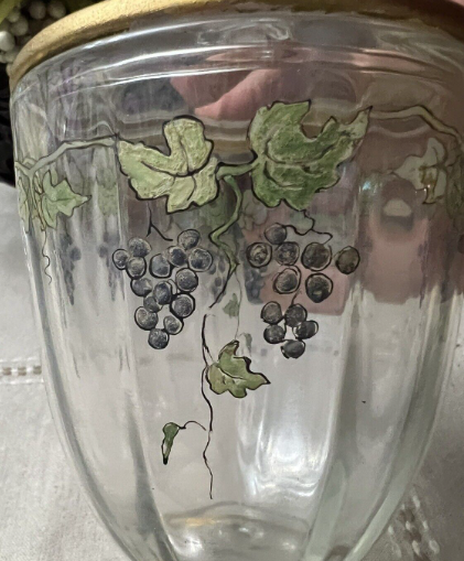 Vintage Cambridge Candy Jar with Lid and Painted Flowers Gold Trim 9"H