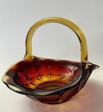 Indiana Tiara Glass Amberina Sunset Constellation Basket Glows  blacklight 8"