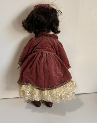 Porcelain Doll Victorian Dressed Maroon Velvet Dress  17 Inches