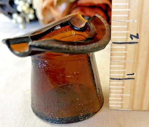 Vintage Small Brown/Amber Textured Glass Top Hat Ashtray