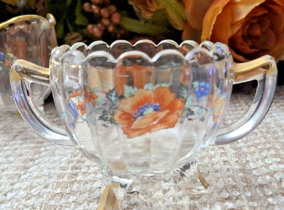 Westmoreland Cream And Sugar Bowl Clear  Glass With flowers