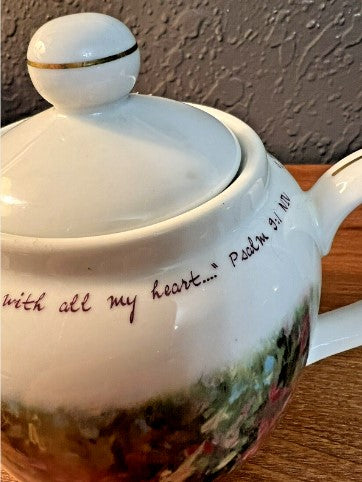 Teapot Dayspring Porcelain 12 Oz Floral Inspirational Scripture Psalms 9:1