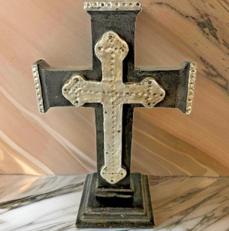 Resin Cross  Two Tone  on stand Western style  10 inches x 6 inches