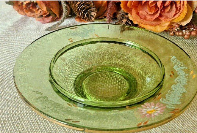 Hand painted Glass Dish With Lid  Green  6 Inches tall