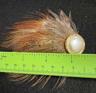 Brooch Feather with large pearl 3.5 Inches