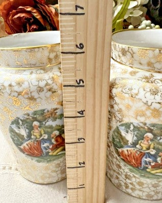 Pair Vintage Le Mieux China  24K Gold Hand Painted Porcelain Vases