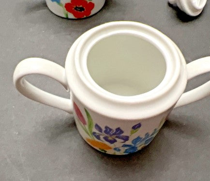 Poppy and Iris Painted Tea Pot, Sugar Bowl Primera By Sigma