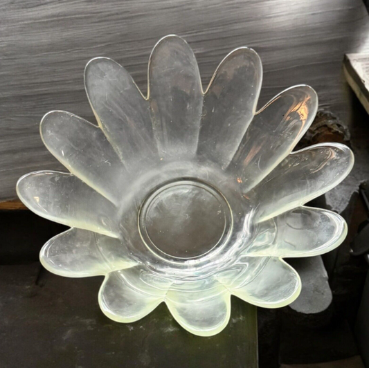 Vintage Clear Glass Lotus Flower Bowl  9 Inches Across