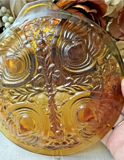 Vintage Amber Condiment Glass Divided Dish Serving  Bowl Amber 8 inches